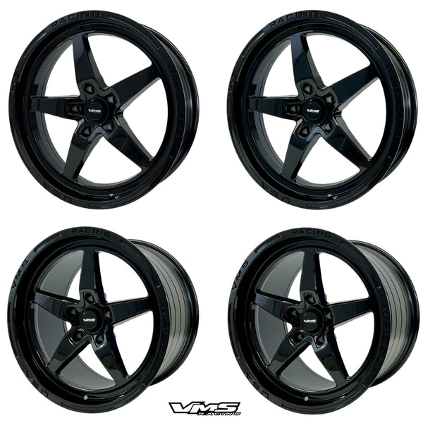 STREET DRAG RACE FRONT & REAR DRAG PACK V-STAR WHEELS 17x10 (30 OFFSET) & 18X5 5X115 (-30 OFFSET) FOR 2006-2020 DODGE CHARGER, CHALLENGER, DEMON INCLUDING SRT 392 & HELLCAT // PART # VWST031 & 032, VWST033 & 034, VWST100 & 101