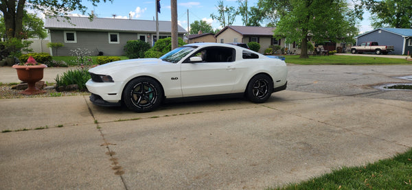 DRAG PACK STREET DRAG RACE V-STAR WHEELS 17x10 54 OFFSET (7.6" BACKSPACING) & 18X5 5X114.3 -25.4 OFFSET (2" BACKSPACING) 2005-2014 FORD MUSTANG S197 GT WITH PERFORMANCE PACKAGE BREMBO BRAKES INCLUDING THE GT500  // PART # VWST013 & VWST087