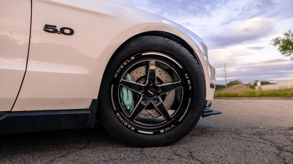 DRAG PACK STREET DRAG RACE V-STAR WHEELS 17x10 54 OFFSET (7.6" BACKSPACING) & 18X5 5X114.3 -25.4 OFFSET (2" BACKSPACING) 2005-2014 FORD MUSTANG S197 GT WITH PERFORMANCE PACKAGE BREMBO BRAKES INCLUDING THE GT500  // PART # VWST013 & VWST087