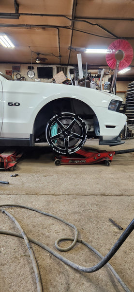 DRAG PACK STREET DRAG RACE V-STAR WHEELS 17x10 54 OFFSET (7.6" BACKSPACING) & 18X5 5X114.3 -25.4 OFFSET (2" BACKSPACING) 2005-2014 FORD MUSTANG S197 GT WITH PERFORMANCE PACKAGE BREMBO BRAKES INCLUDING THE GT500  // PART # VWST013 & VWST087