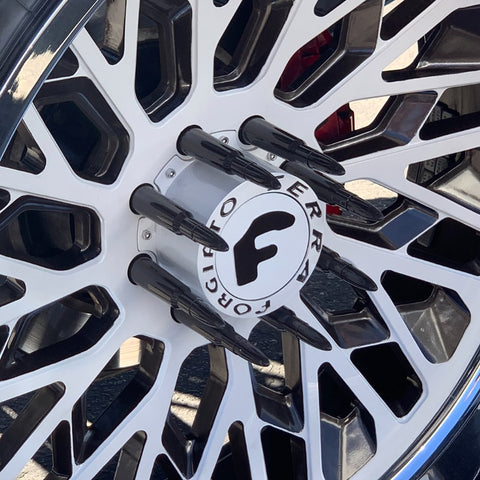 9/16-18 187 MM 7.5 INCHES LONG FORGED STEEL LUG NUTS 50 CALIBER CAL BMG BULLET SPIKE ALUMINUM CAP 02-11 DODGE RAM 80-98 FORD F250 F350 FOR 6 LUG WHEELS 24 PIECES // CAP: 25MM DIAMETER 136MM HEIGHT PART # LGC008