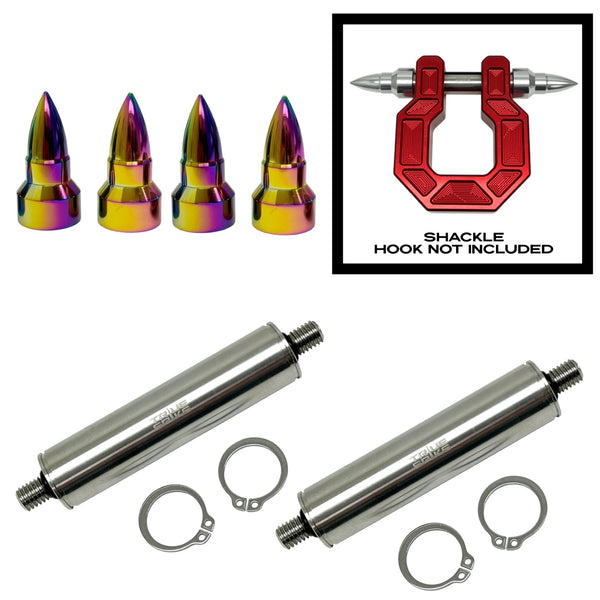 TRUE SPIKE STAINLESS STEEL TOW PULL PIN KIT 3/4" WITH SPIKES or BULLETS for BUMPER RECOVERY SHACKLE or TOW HOOK D RING