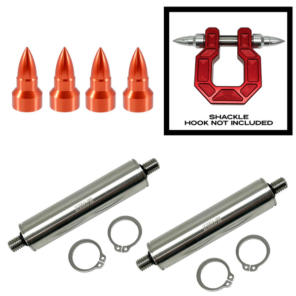 TRUE SPIKE STAINLESS STEEL TOW PULL PIN KIT 3/4" WITH SPIKES or BULLETS for BUMPER RECOVERY SHACKLE or TOW HOOK D RING