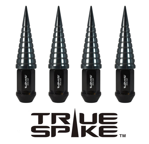 9/16-18 124MM LONG FORGED STEEL LUG NUTS ANODIZED ALUMINUM SPIRAL SPIKE (25MM DIAMETER) CAPS TRUCK LENGTH 65-87 CHEVROLET (8 LUG) C20 C30 K20 K30  GMC 02-11 DODGE RAM 80-98 FORD F250 F350 // 25MM CAP DIAMETER 73MM CAP LENGTH PART NUMBER LGC026