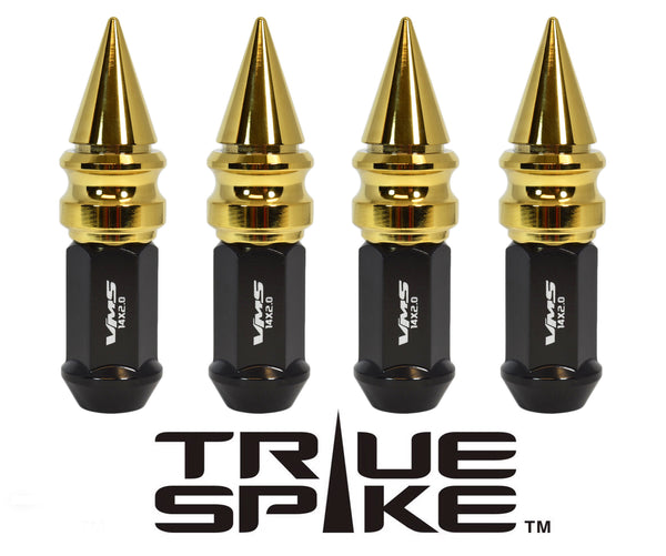 14X1.5 MM 89MM LONG CARS ONLY!! NO TRUCKS!! EXTENDED RIBBED SPIKE (25MM DIAMETER) STEEL LUG NUTS ANODIZED ALUMINUM CAPS // 25MM CAP DIAMETER 51MM CAP LENGTH PART NUMBER LGC028