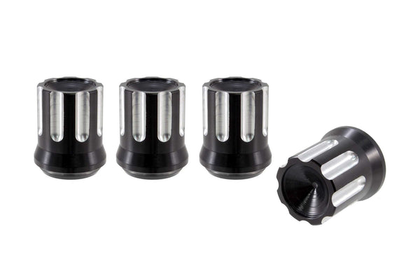 TUNER MACHINED CUTS LUG NUT CAPS CNC MACHINED BILLET ALUMINUM, BLACK AND RED OR BLACK AND SILVER // DIAMETER: 20MM LENGTH: 30MM PART # LGC055