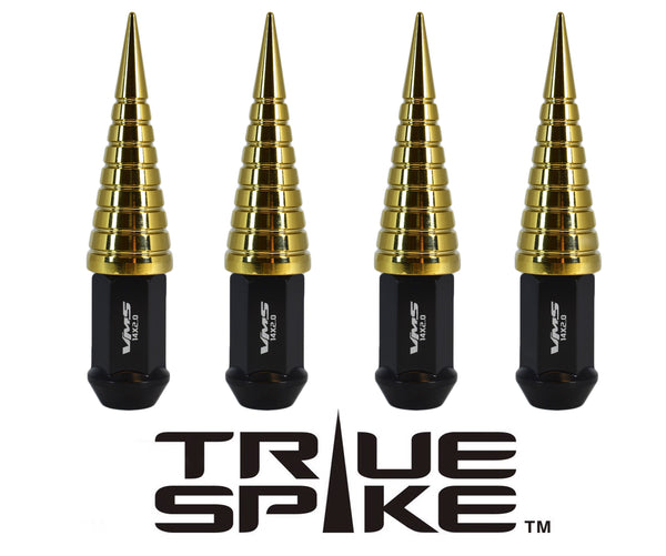 9/16-18 124MM LONG FORGED STEEL LUG NUTS ANODIZED ALUMINUM SPIRAL SPIKE (25MM DIAMETER) CAPS TRUCK LENGTH 65-87 CHEVROLET (8 LUG) C20 C30 K20 K30  GMC 02-11 DODGE RAM 80-98 FORD F250 F350 // 25MM CAP DIAMETER 73MM CAP LENGTH PART NUMBER LGC026