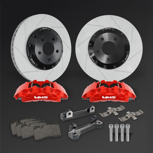 FRONT BIG BRAKE KIT 2 PIECE 14" (355MM) ROTORS WITH 4 PISTON CALIPERS FOR 2015-2021 S550 FORD MUSTANG ECOBOOST V6 GT // PART # BBK001RD