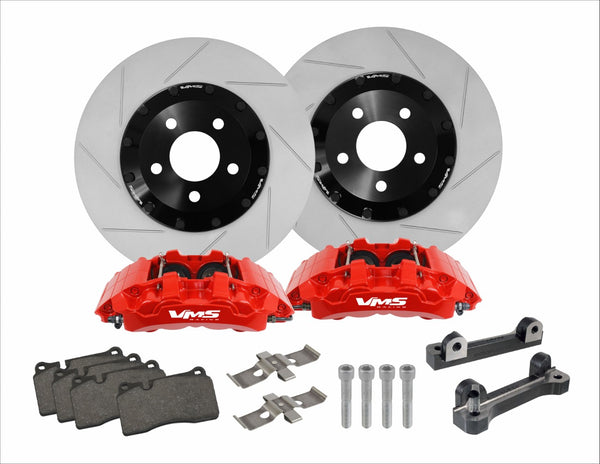 FRONT BIG BRAKE KIT 2 PIECE 14" (355MM) ROTORS WITH 4 PISTON CALIPERS FOR 2015-2021 S550 FORD MUSTANG ECOBOOST V6 GT // PART # BBK001RD