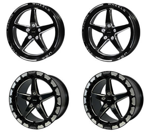 DRAG PACK DRAG RACE BEADLOCK V-STAR WHEELS 17x10 (30 OFFSET/6.75" BACKSPACING) & 18X5 5X115 (-30 OFFSET) FOR 2006-2023 DODGE CHARGER, CHALLENGER, DEMON INCLUDING SRT 392 & HELLCAT // PART # VWST032 & VWST082